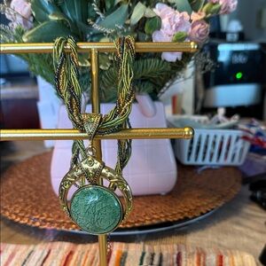 Elegant Green and Gold Faux Floral Pendant